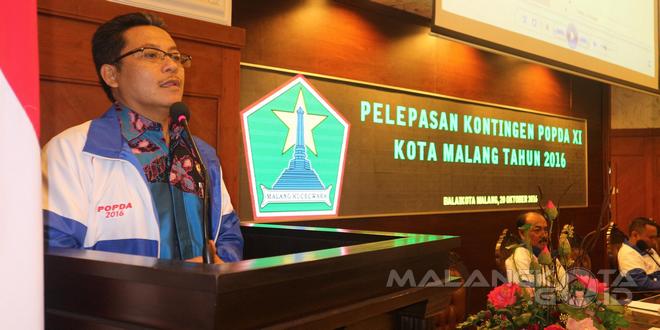 Wakil Wali Kota Malang Drs. Sutiaji memberikan wejangan kepada atlet yang akan bertanding di POPDA XI Jember